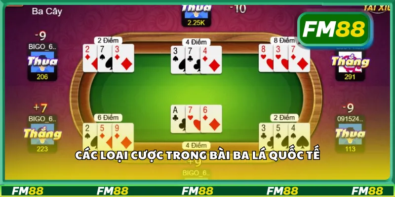 Các loại cược trong bài ba lá quốc tế